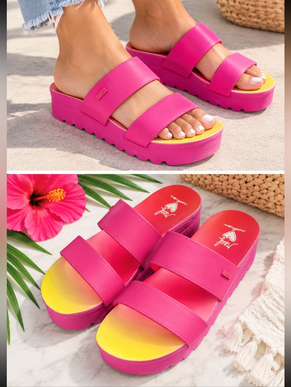 🌟NWOT🌟 REEF Banded Horizon Hi Platform Slip On Cushion Comfort Slide Sandal